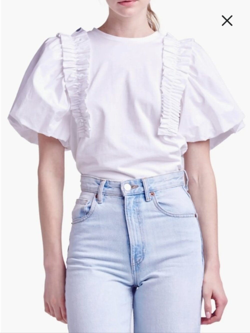 White Ruffle Puff Sleeve Blouse Size L